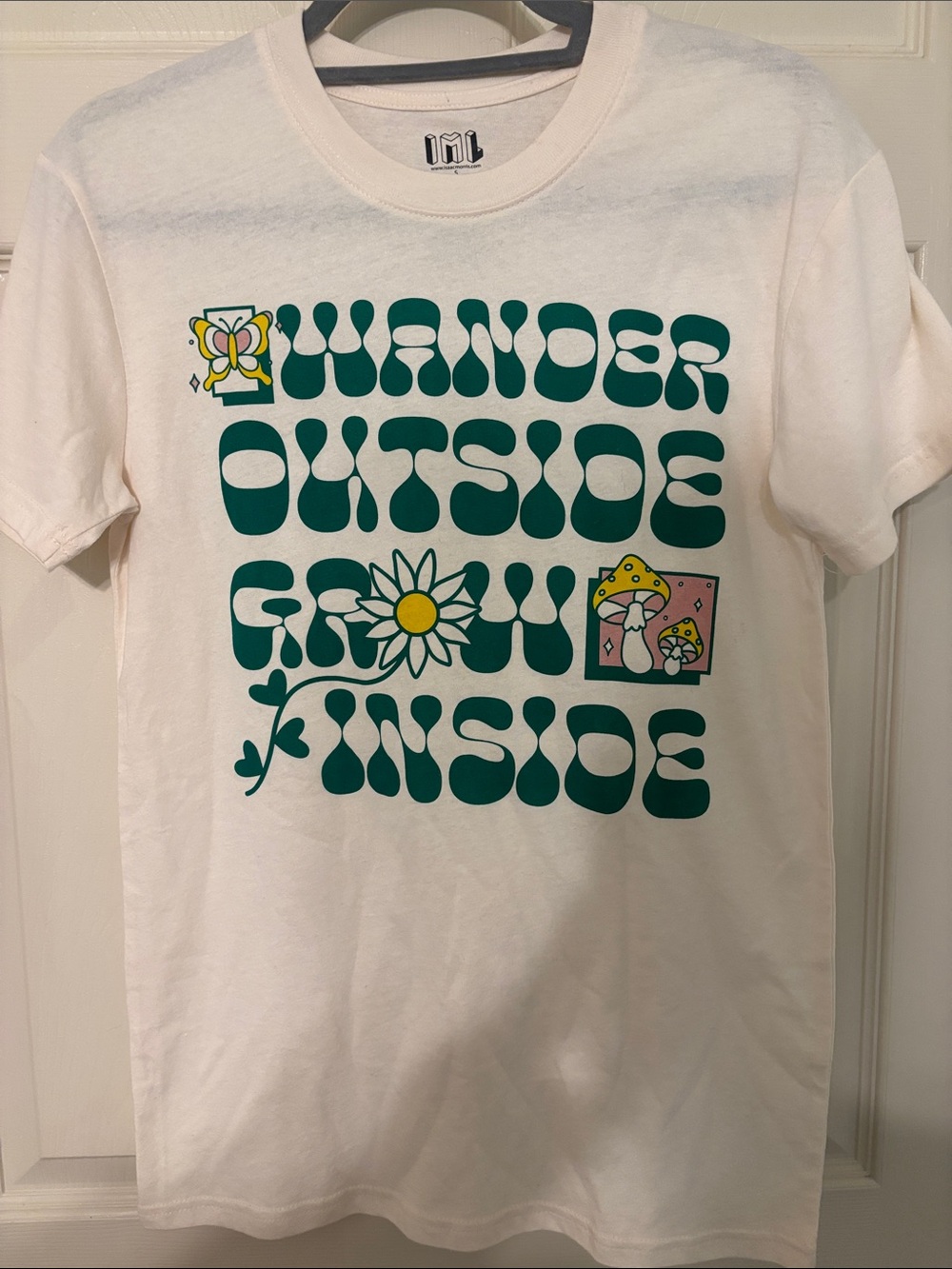 Wonder Outside Mushroom Cream and Green Graphic Woman’s Tee - Small